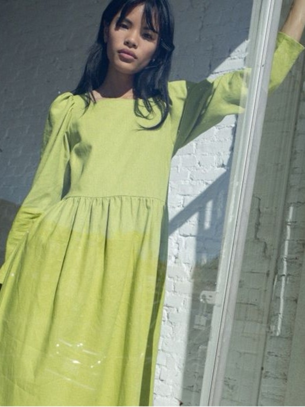 Lisa Says Gah Long Sleeve Smock Dress in Lime